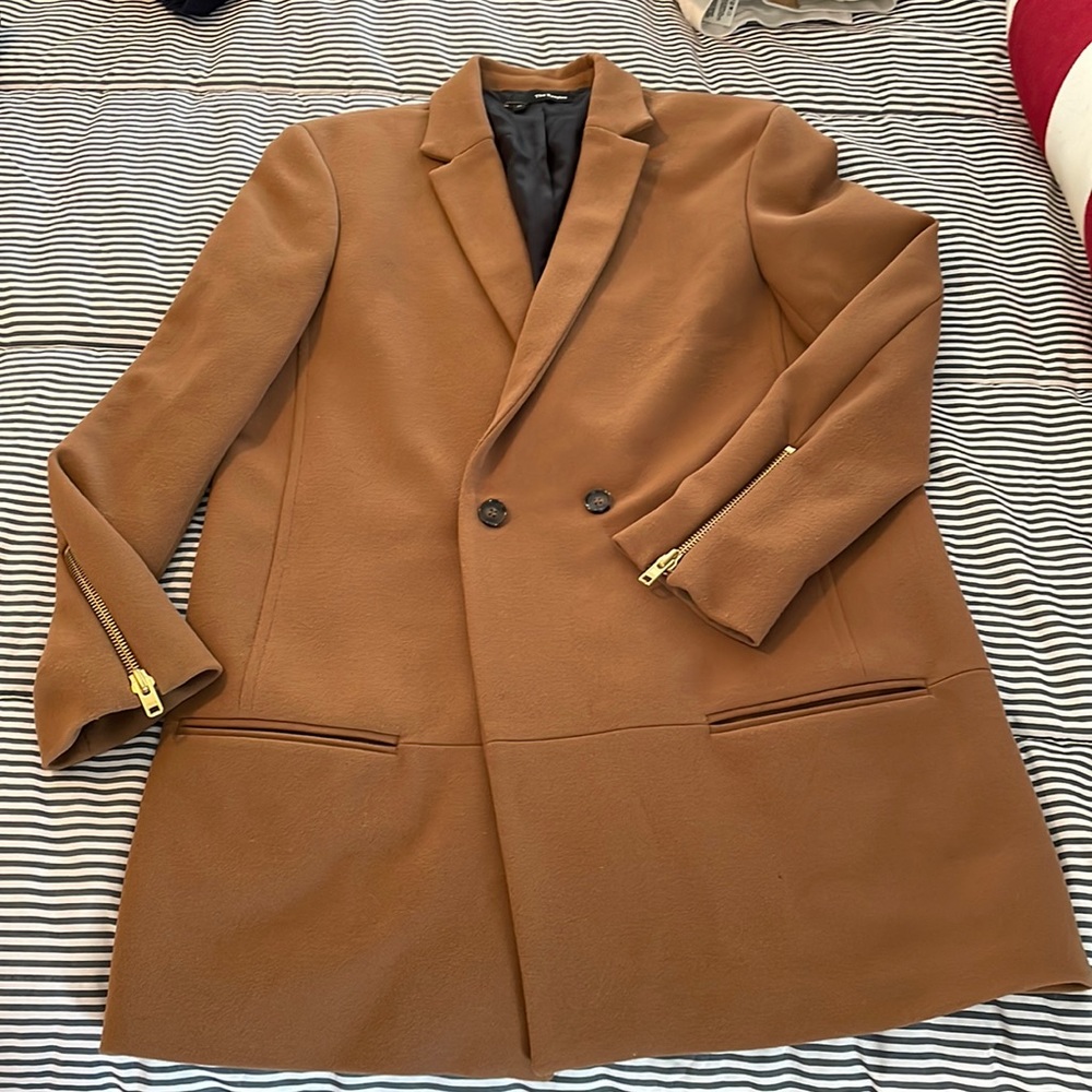 The Kooples Camel Brown Double-Breasted Blazer Coat
